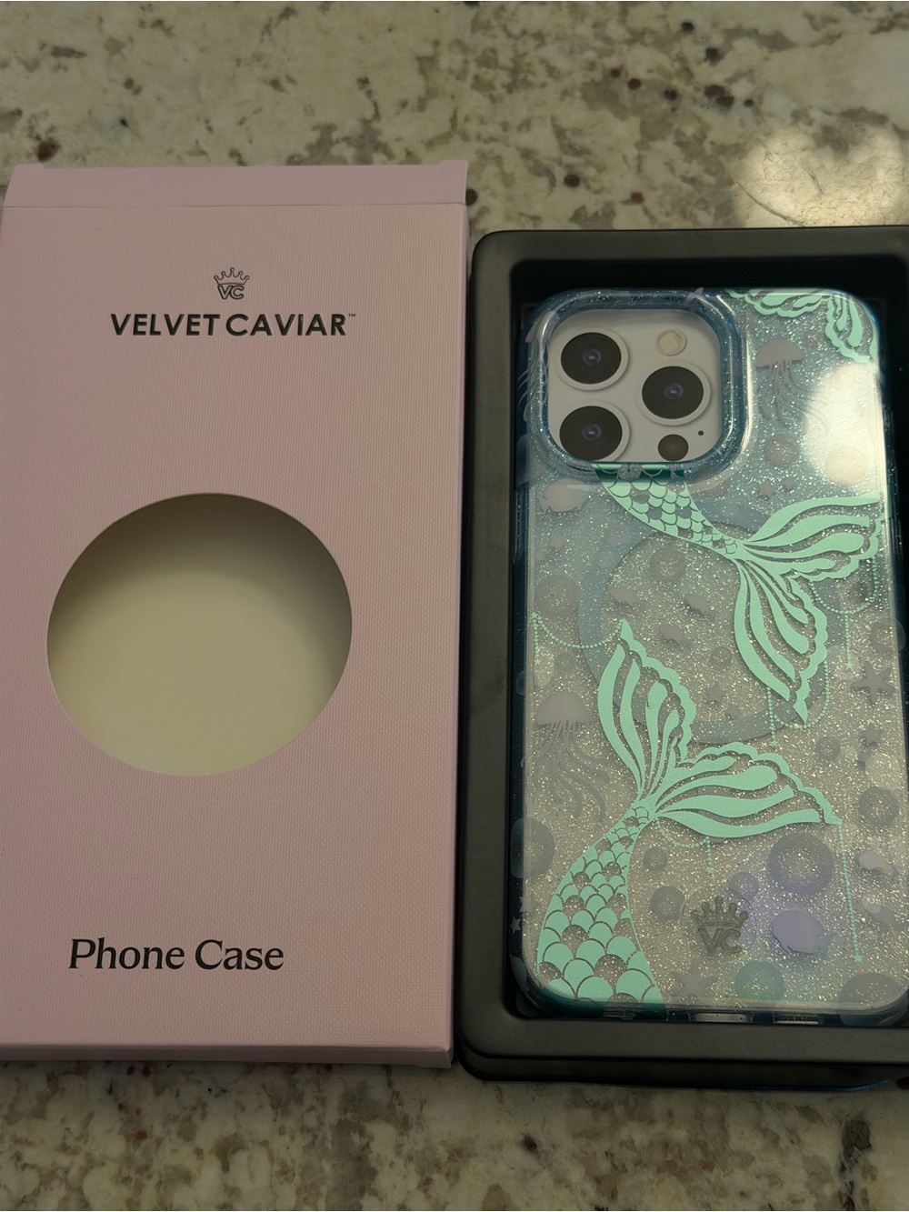 Velvet Caviar Mint Mermaid Glitter iPhone Case with Aqua Tail